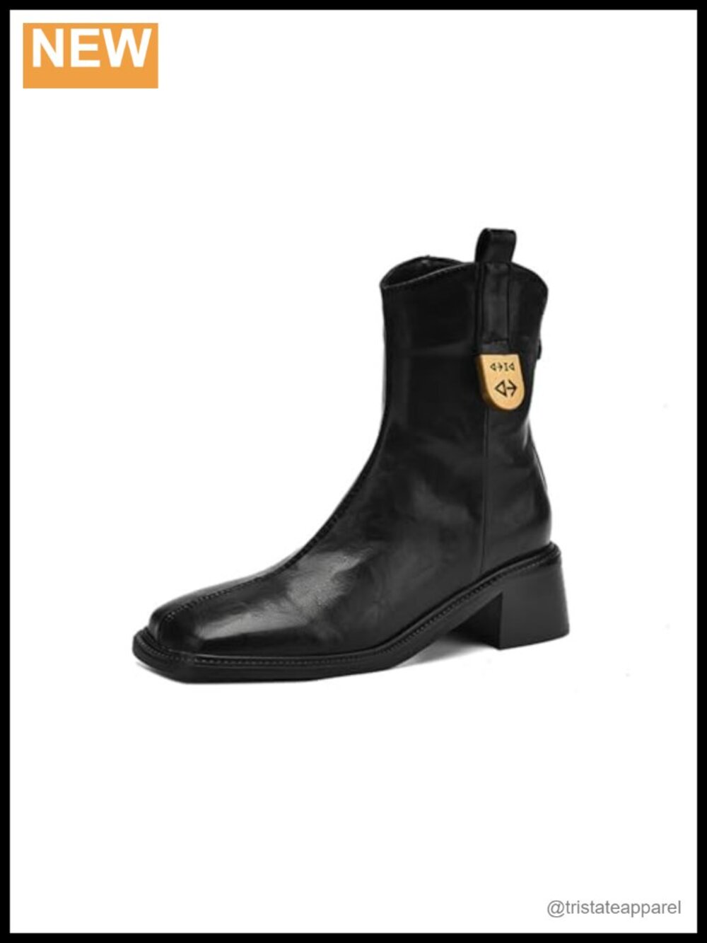 Women's Square Toe Ankle Boots with Mid Heel & Zipper - Genuine Leather